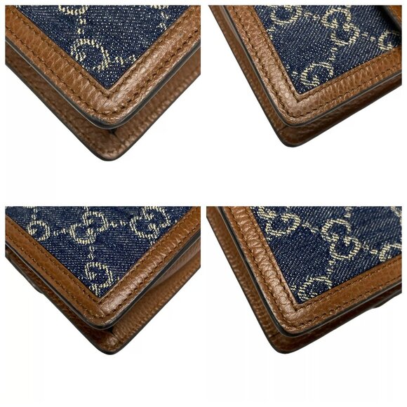 GUCCI Dionysus GG Super Mini Bag Navy Beige Dark Brown Denim Leather 1208-101424 - Picture 6 of 14